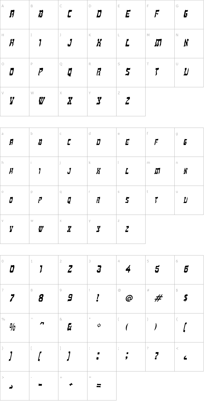 Character Map Hebrew BoldItalic Font