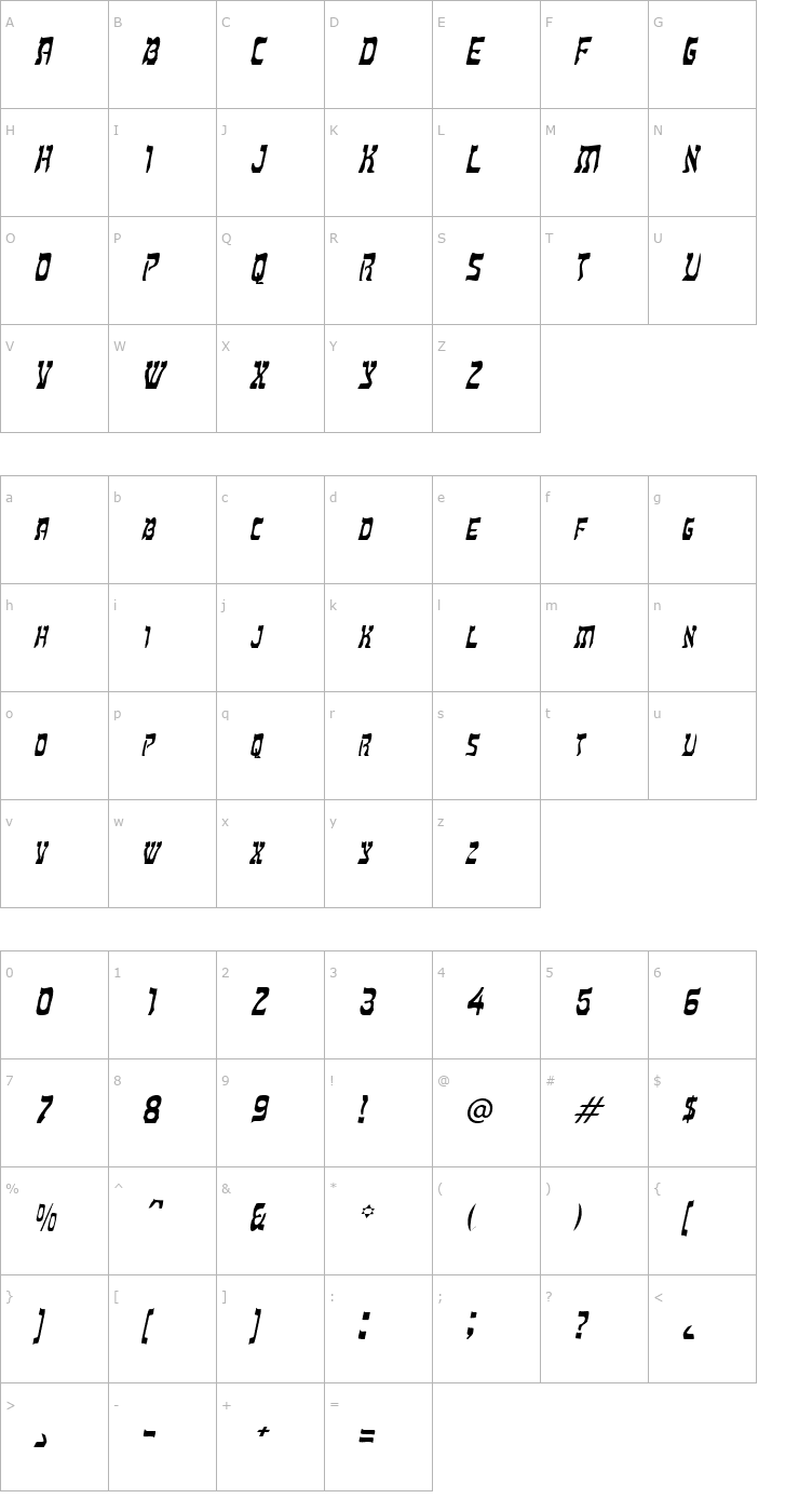 Character Map Hebrew Italic Font