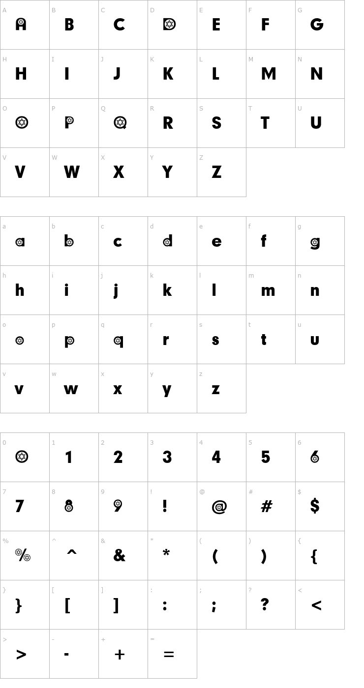 Character Map Hebrew Participants Font