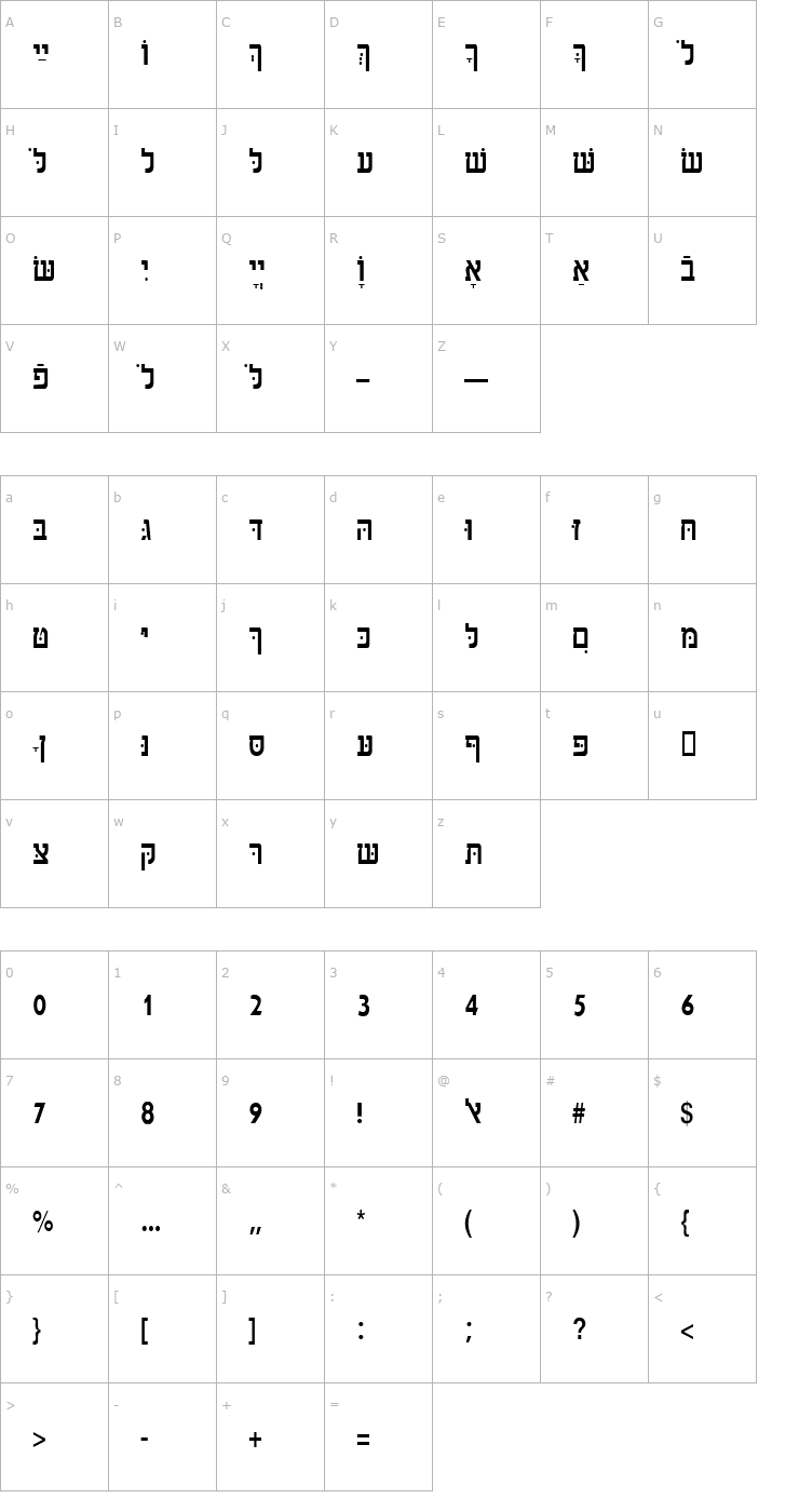 Character Map HebrewAaronSSK Font