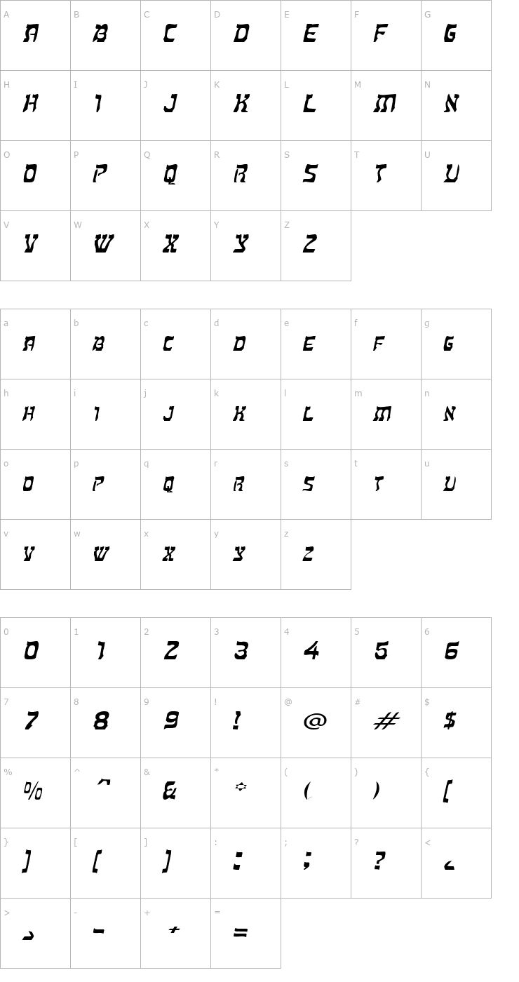 Character Map HebrewExtended Italic Font