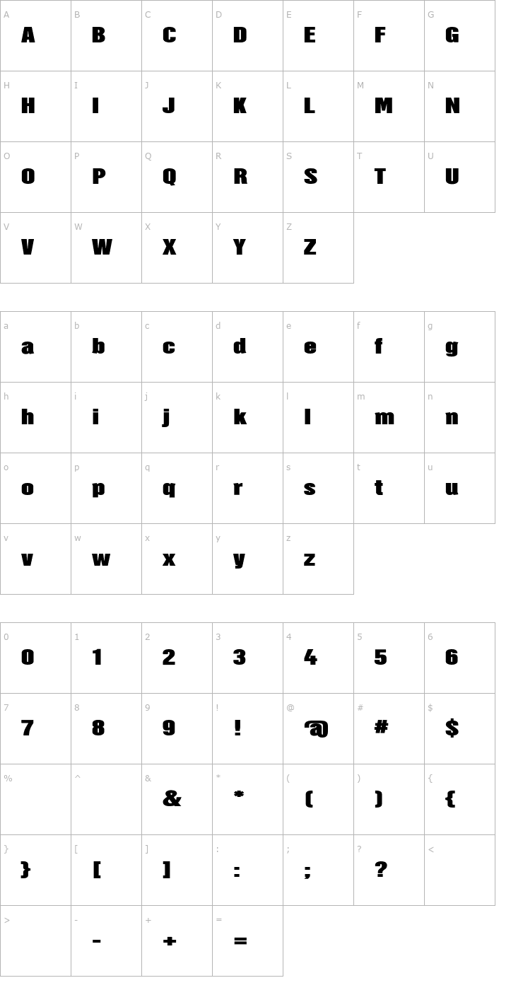 Character Map HectorBoldExtended Font