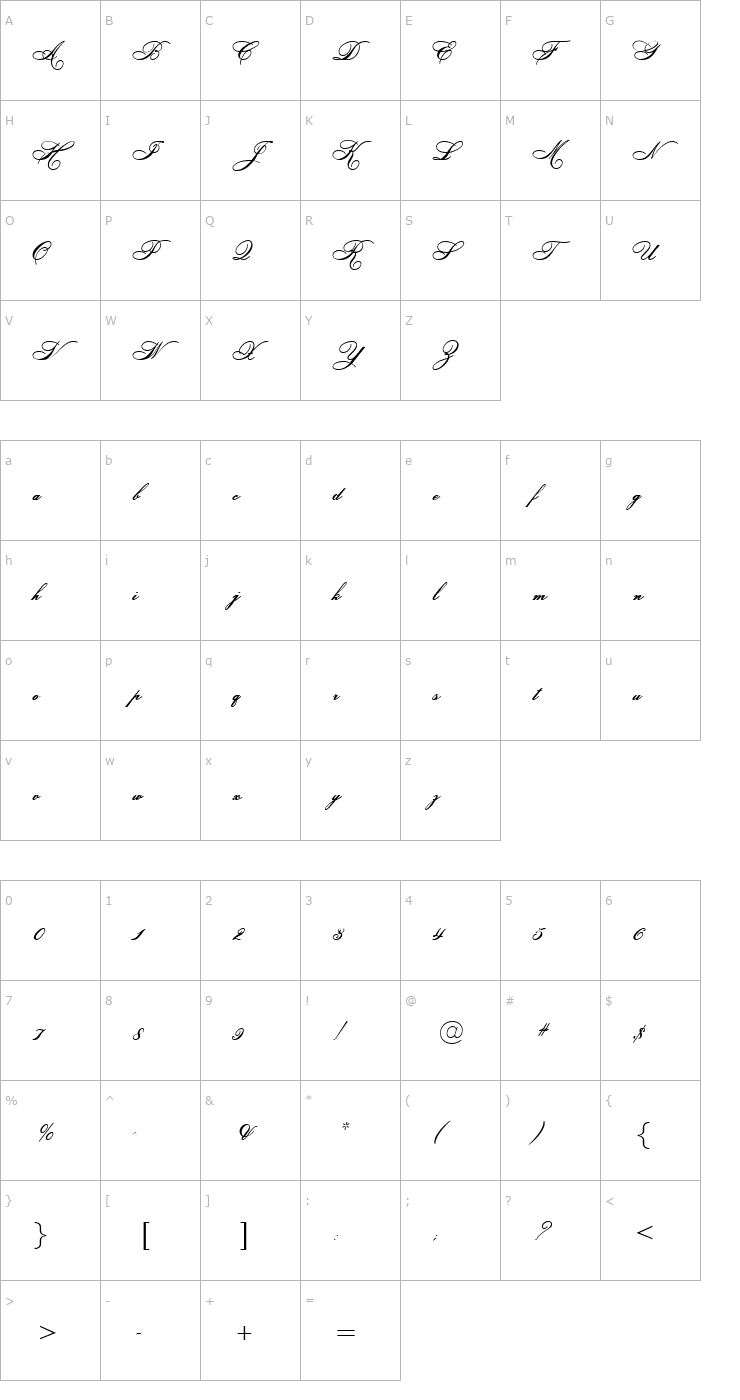 Character Map HeddyOpti Script Font