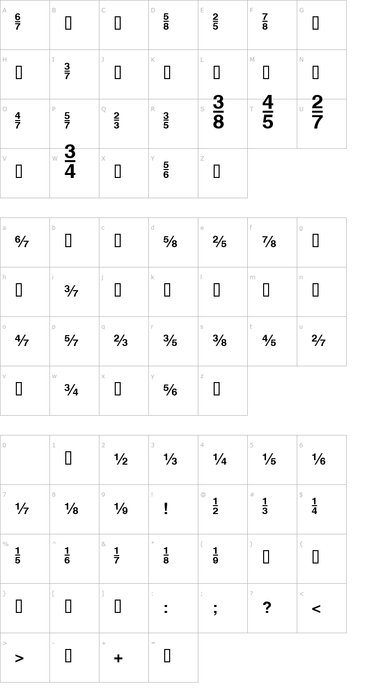 Character Map HeFractions Bold Font