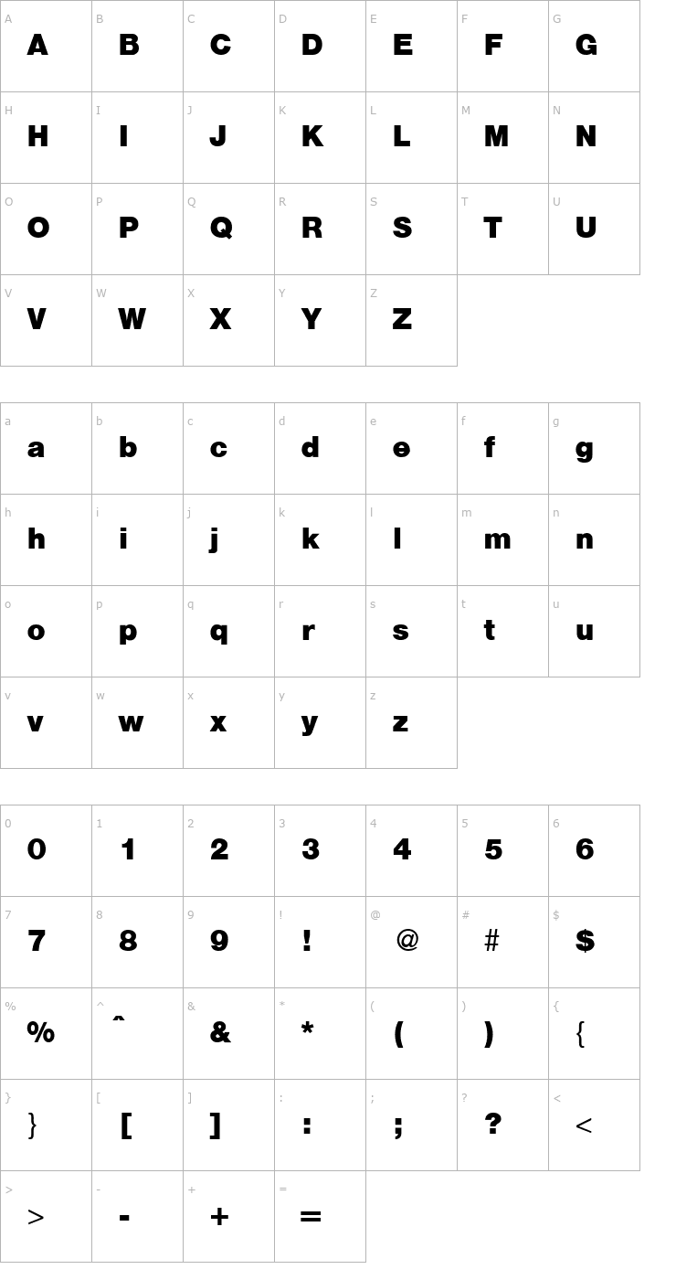 Character Map Hegel-Bold Font