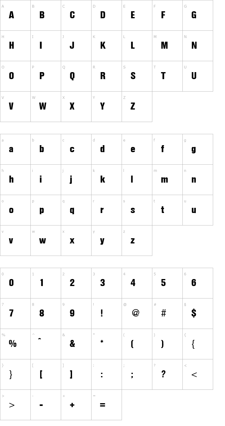 Character Map HegelCondExtrabold-Regular Font