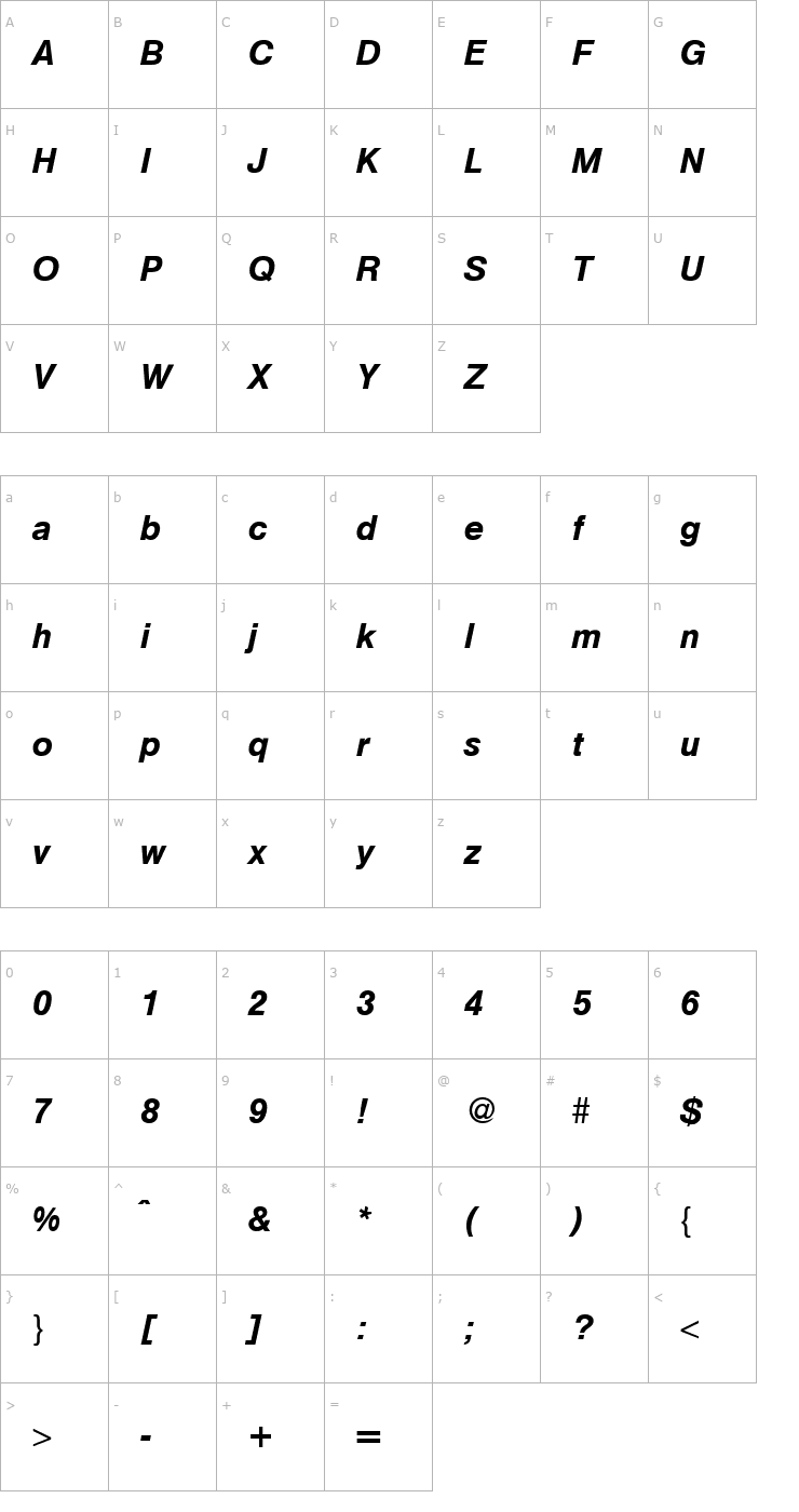 Character Map HegelMedium-RegularItalic Font