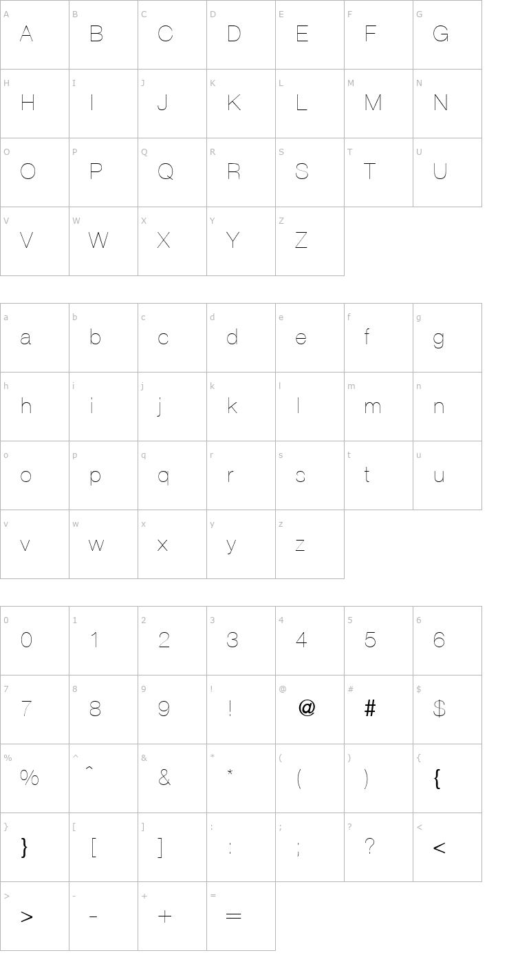 Character Map HegelUltraLight-Regular Font
