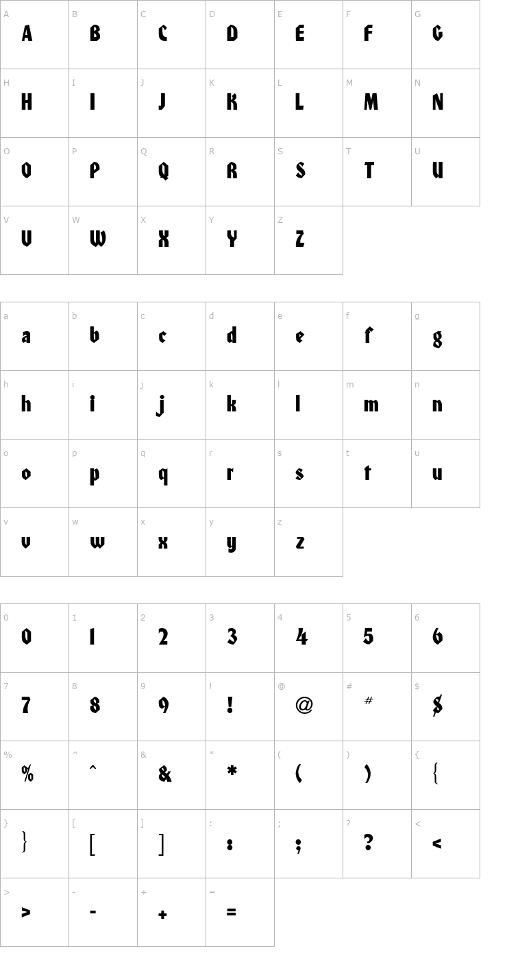 Character Map Heidelberg Font