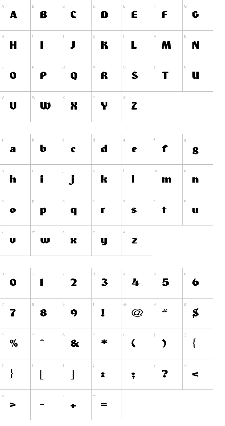Character Map Heidelberg-Normal Ex Font
