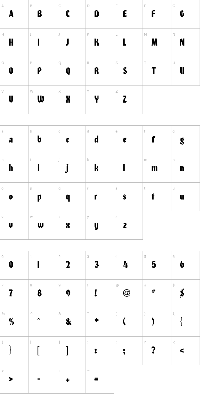 Character Map Heidelberg-Normal Font