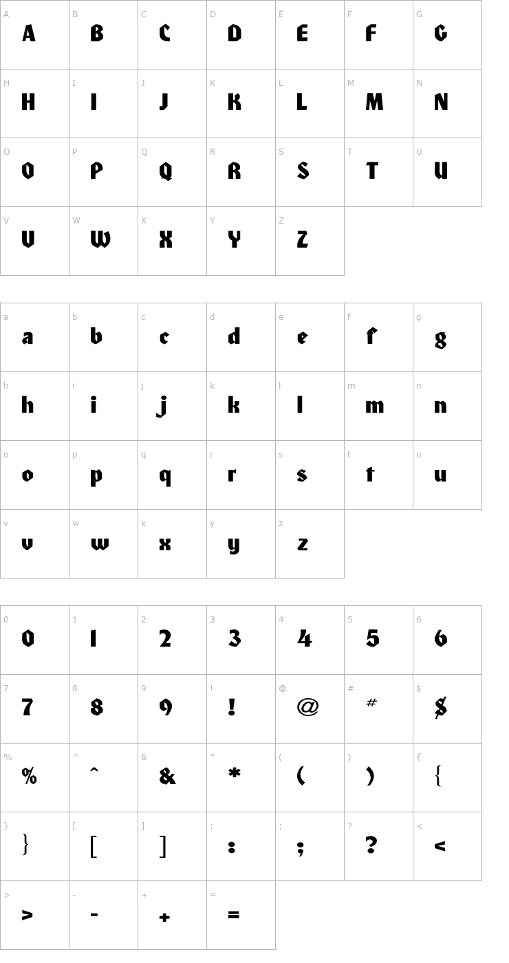 Character Map Heidelberg-Normal Wd Font