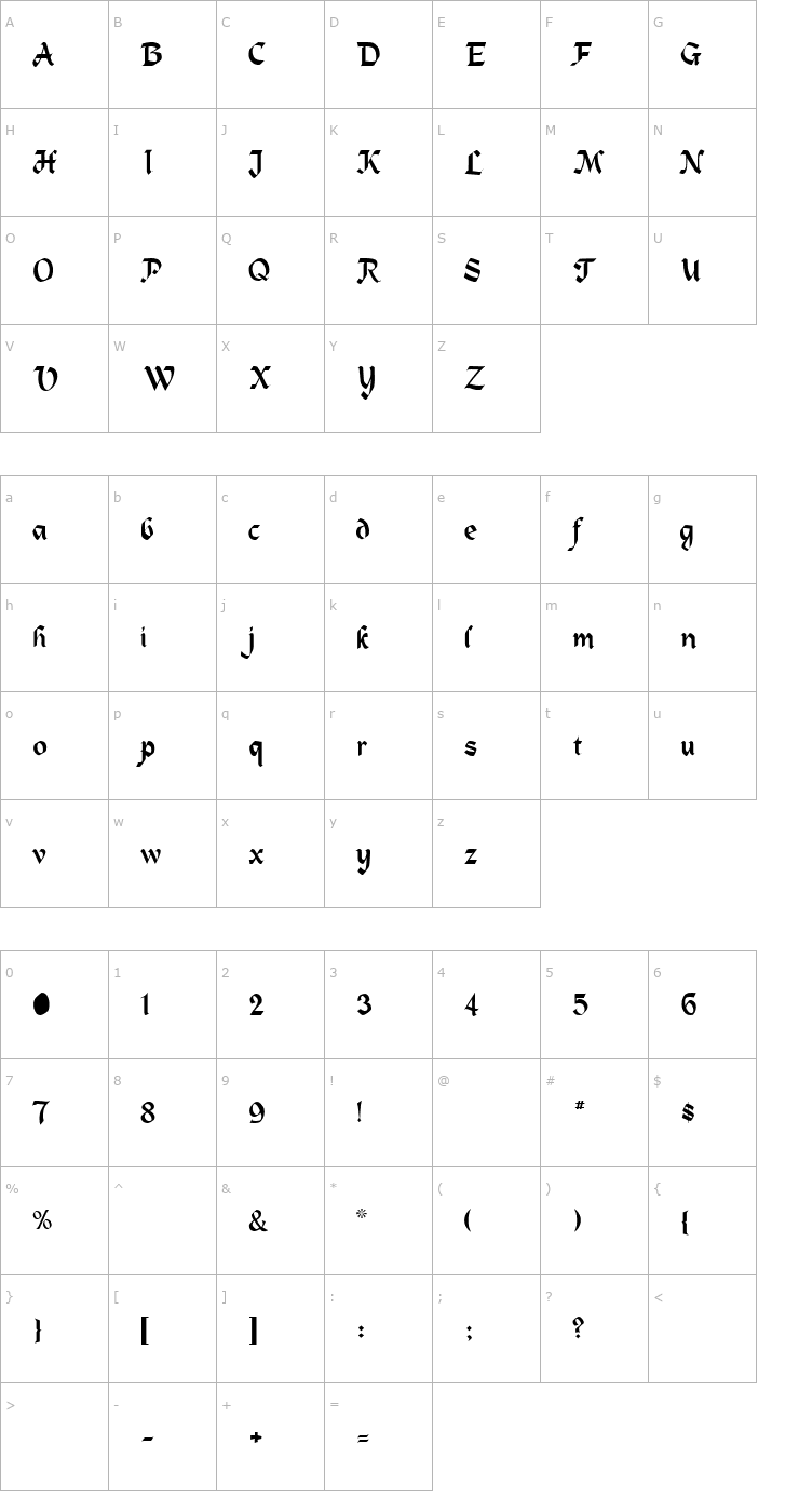 Character Map Heidelberg Regular Font