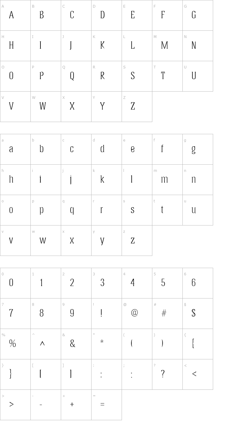 Character Map Helium Light SF Font