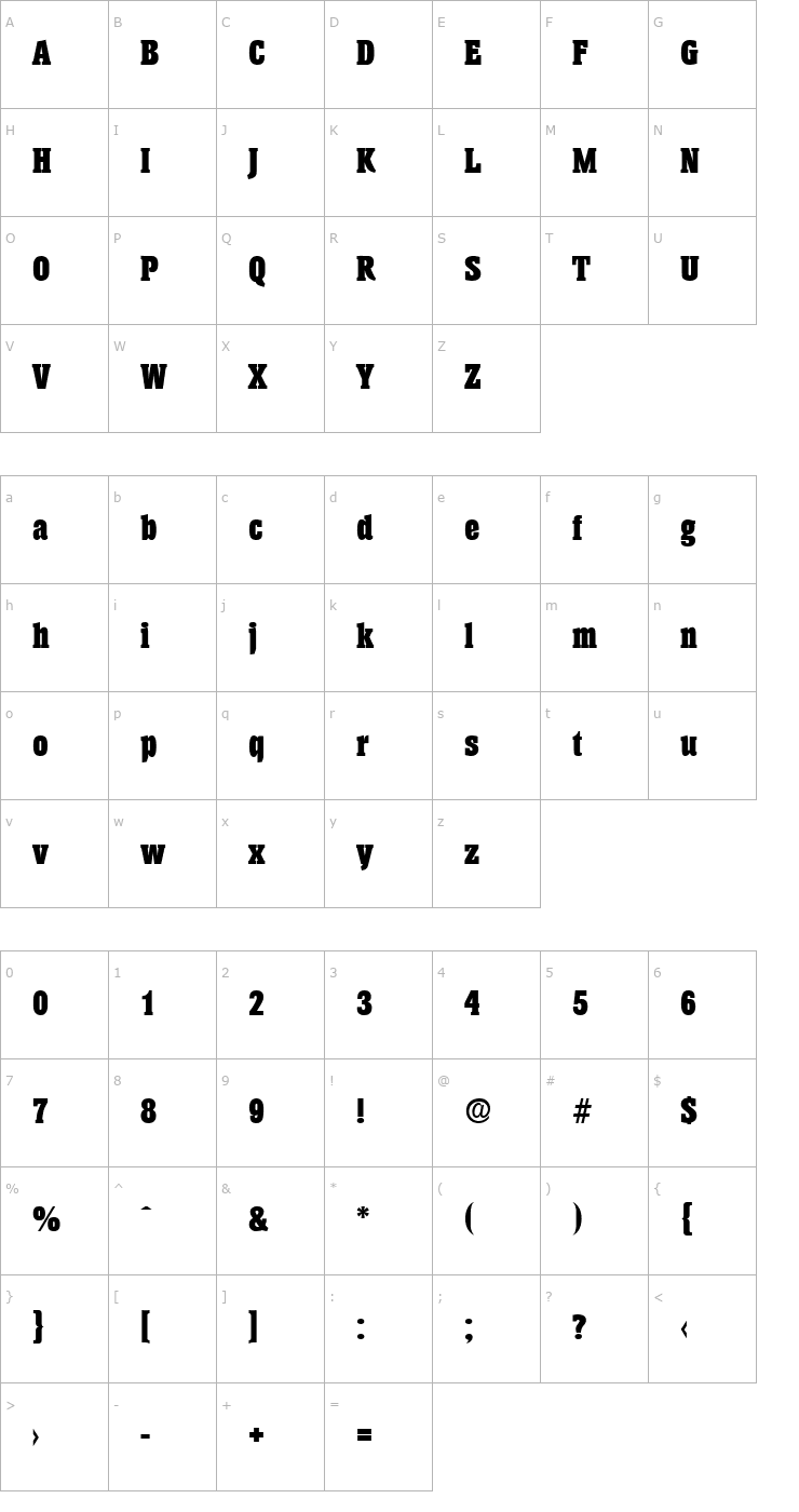 Character Map Helium-Serial-Heavy-Regular Font