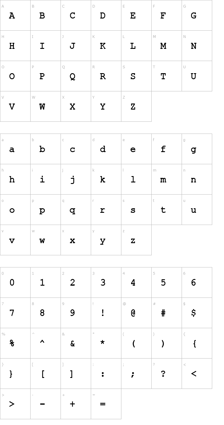 Character Map HellasCour Bold Font
