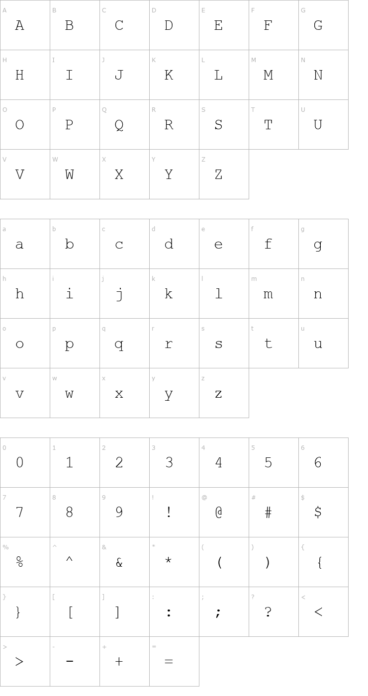 Character Map HellasCour Regular Font