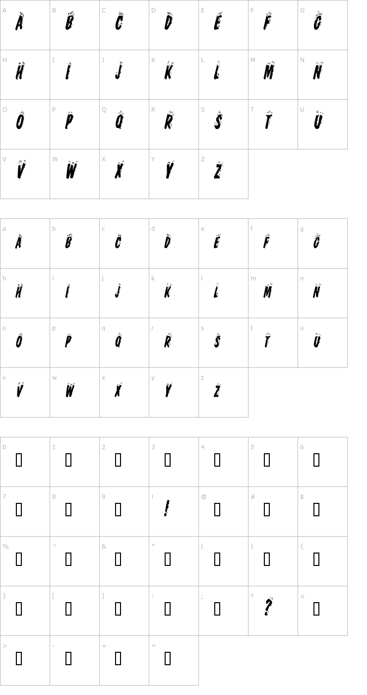 Character Map HellfireCondensed Italic Font