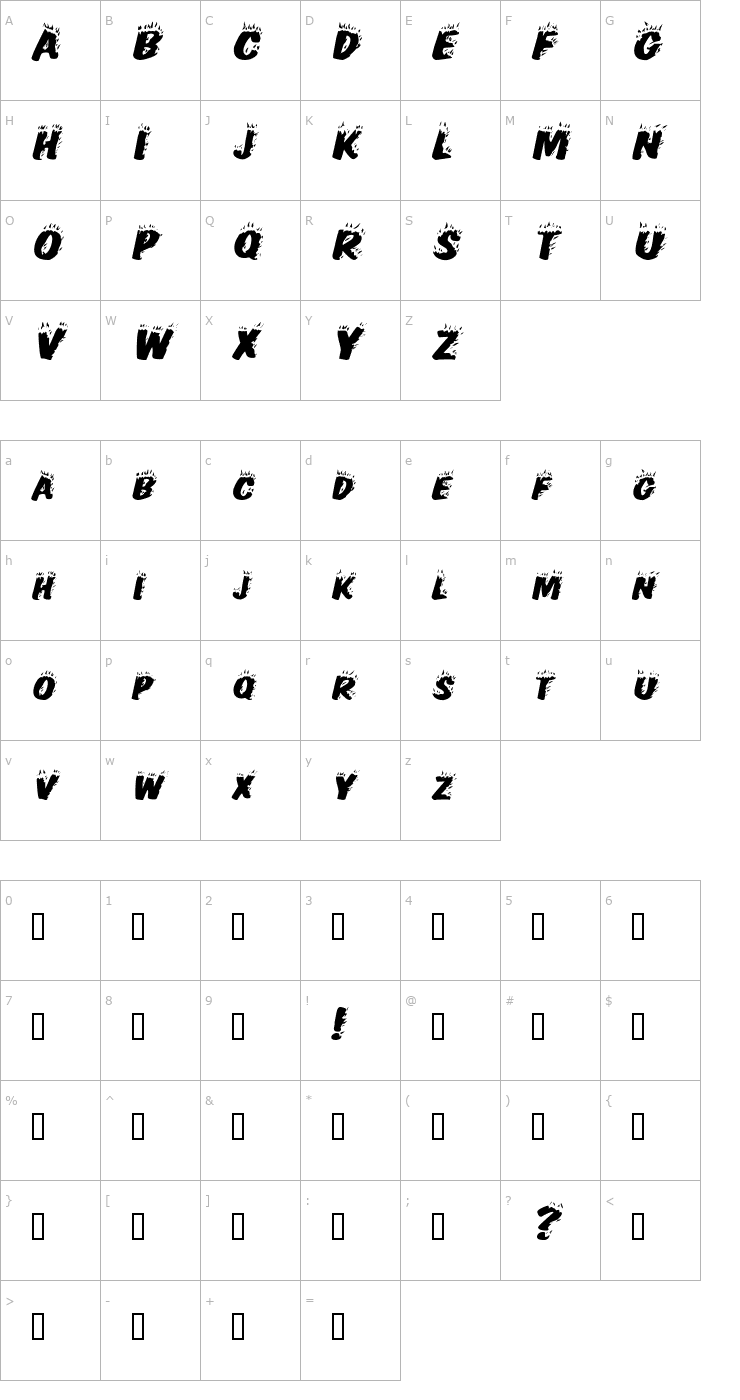 Character Map HellfireExtended Italic Font