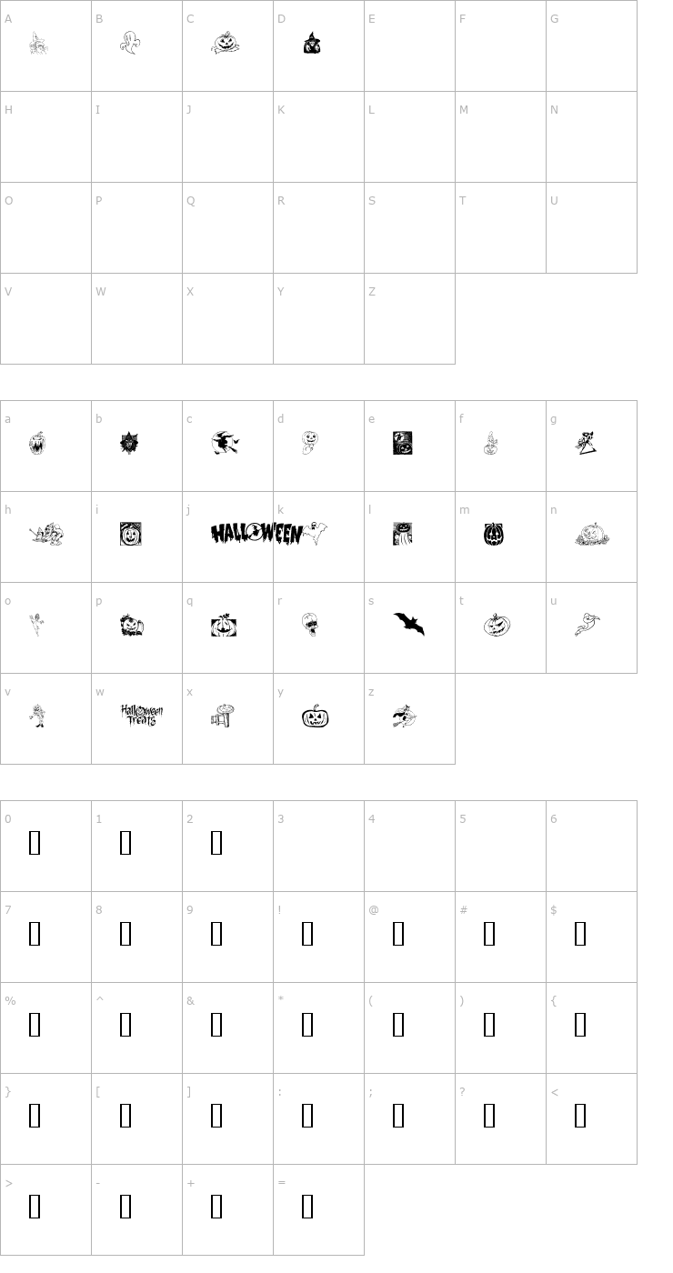 Character Map Helloween 2 Font