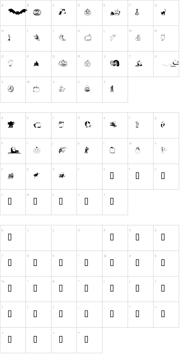 Character Map Helloween (version 2) Font