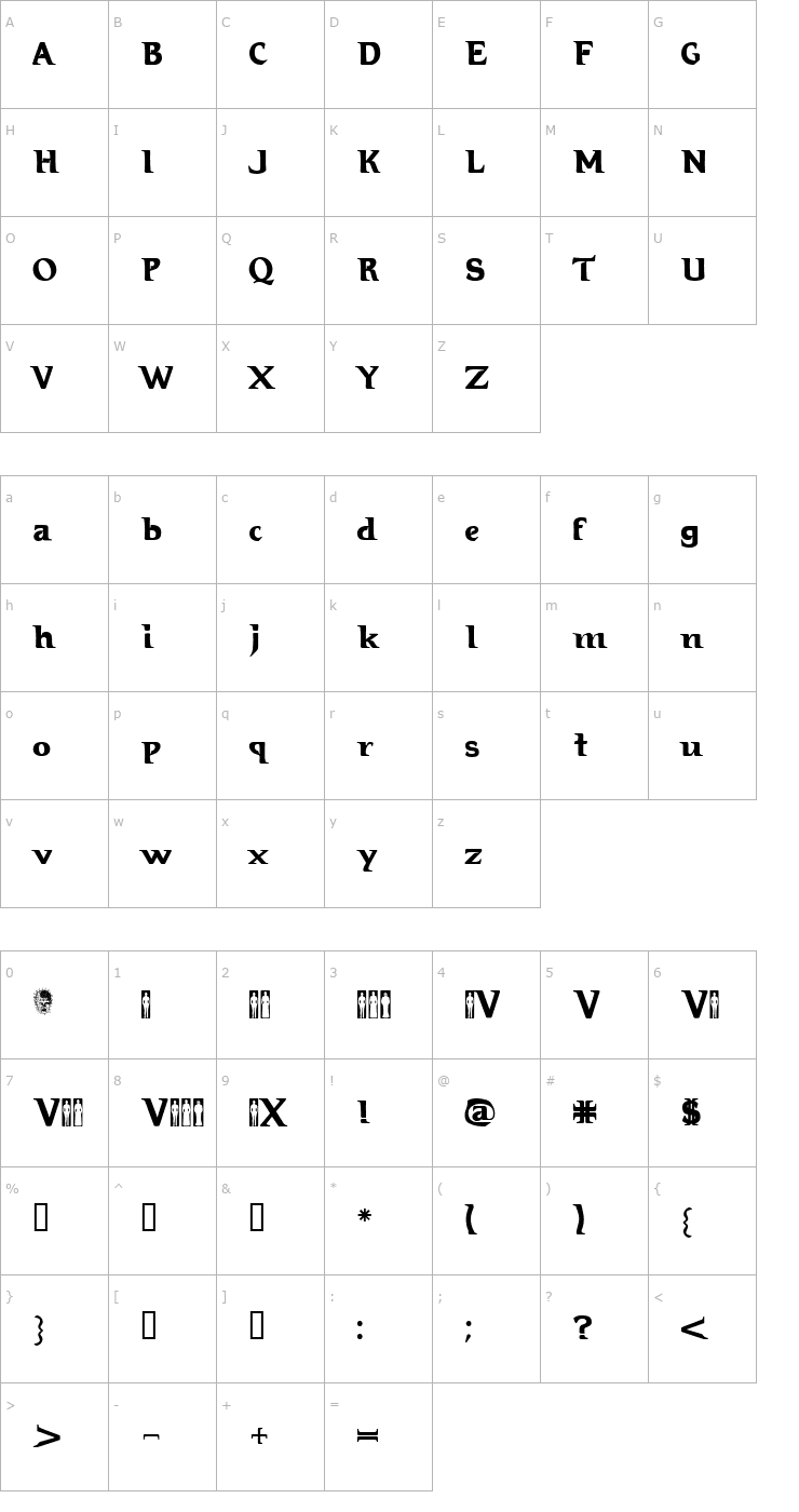 Character Map Hellraiser 3 Font