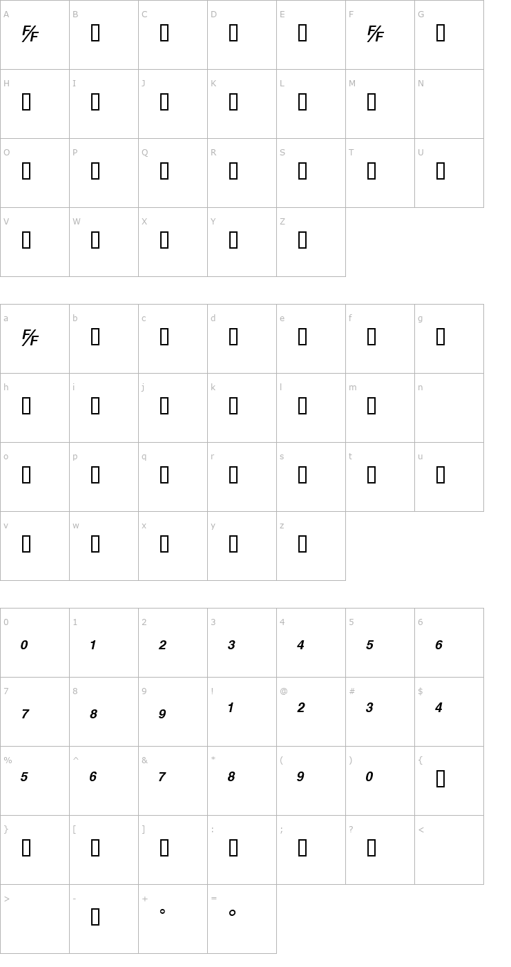 Character Map HelvFB BoldOblique Font