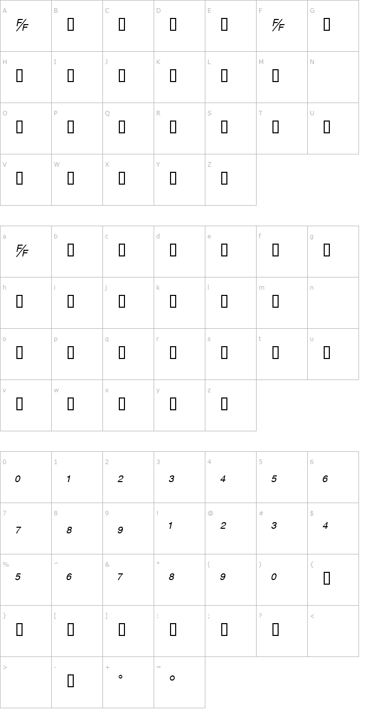 Character Map HelvFB Oblique Font