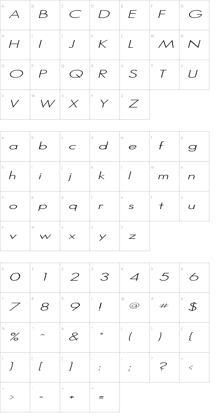 Character Map Hemet Italic Font