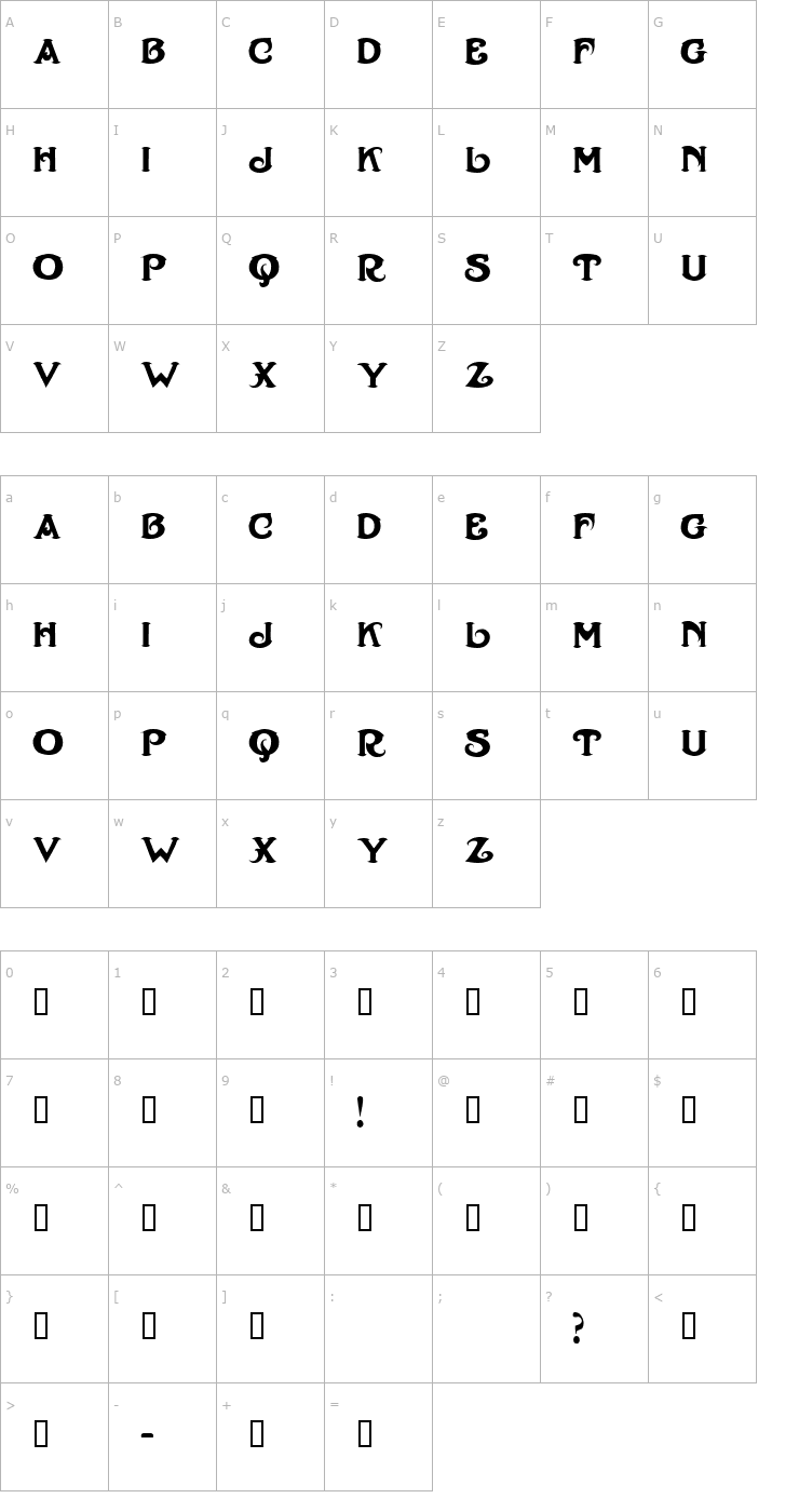 Character Map Henry Morgan Font