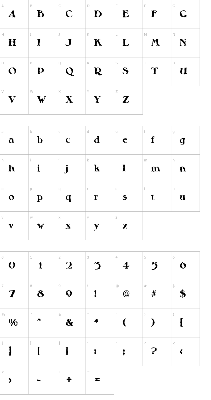 Character Map HenryBeckerRandom-ExtraBold-Regular Font