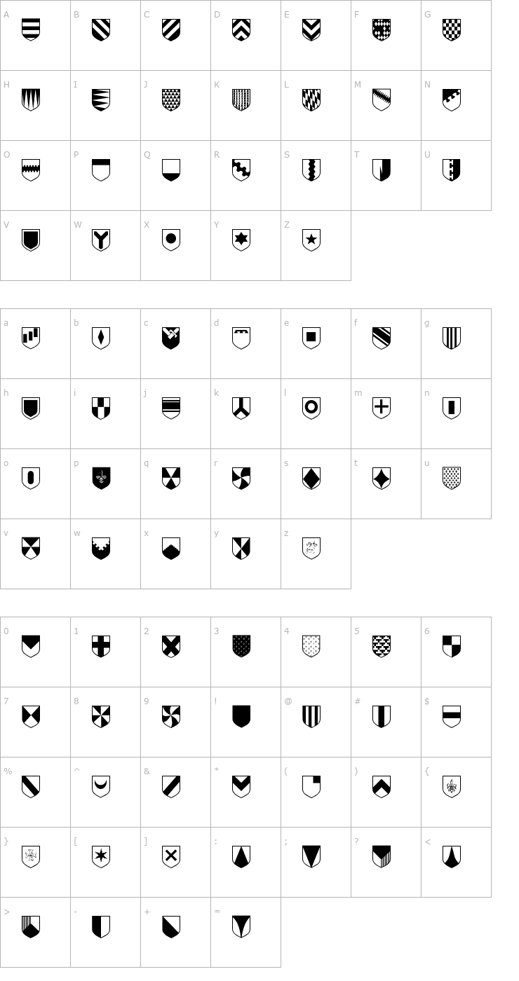 Character Map Heraldic Font