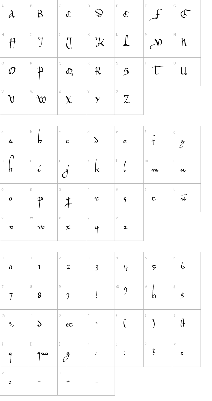 Character Map Herman Decanus Light AH Font
