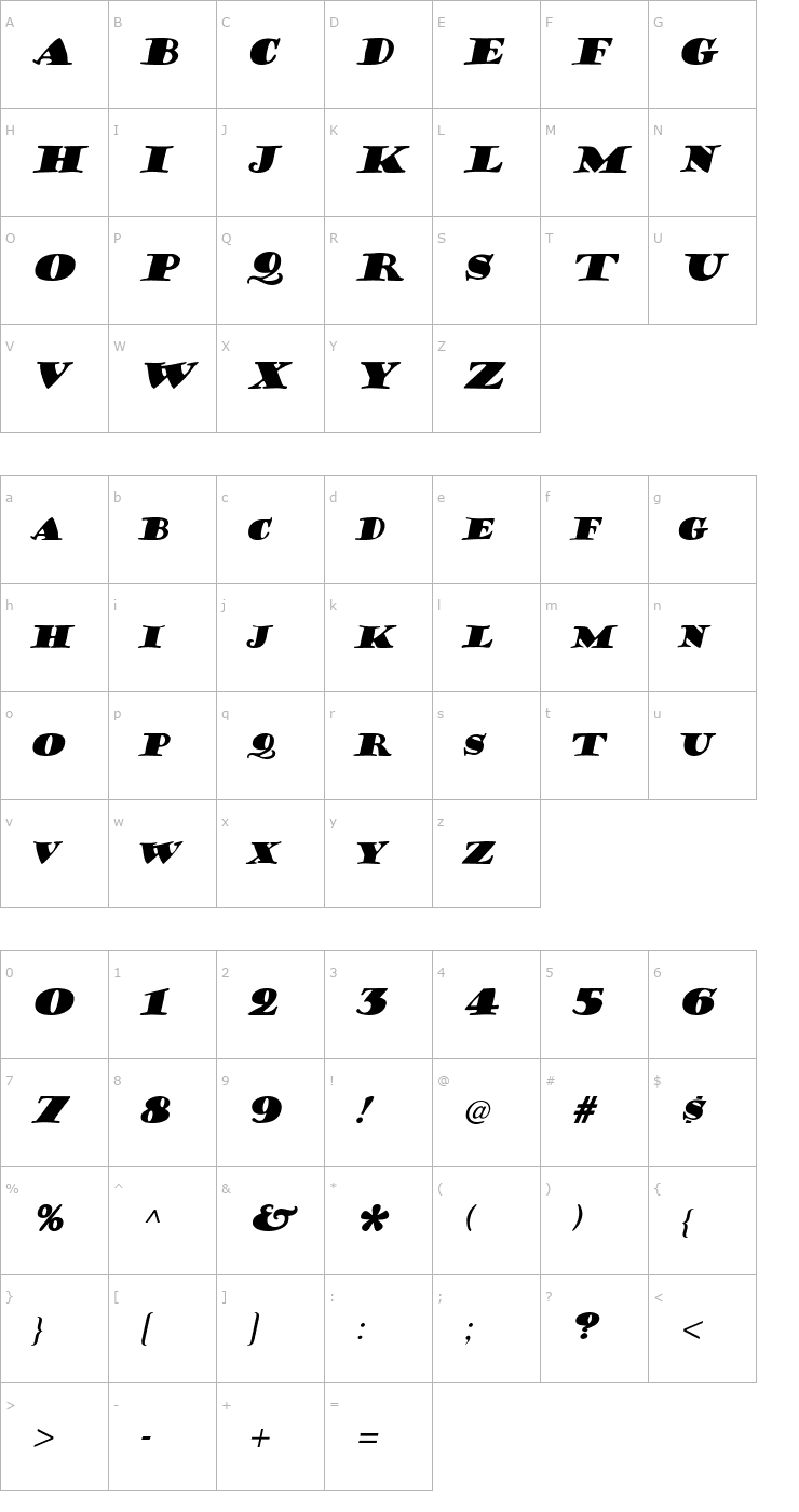 Character Map Hermann Bold Italic Font