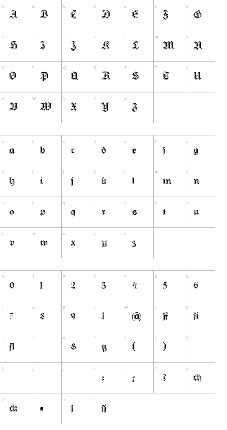 Character Map Hermann-Gotisch Font