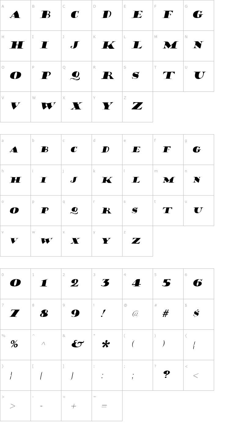 Character Map Hermann Italic Font