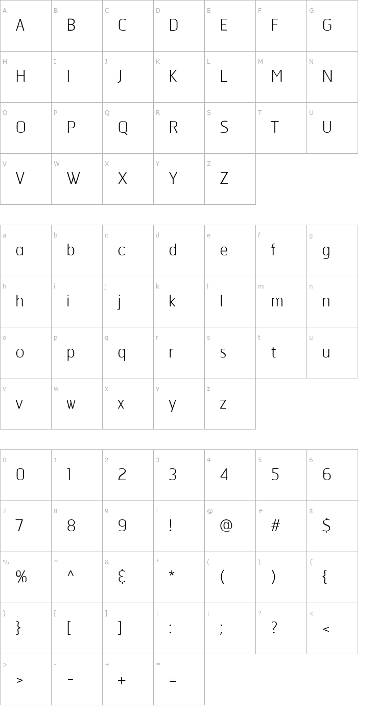 Character Map Hermes-Thin Font
