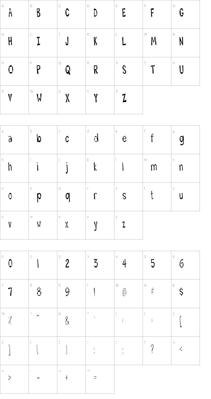 Character Map Hesitant Font