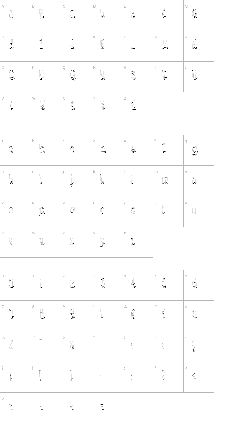 Character Map Hesitant Shadow Font