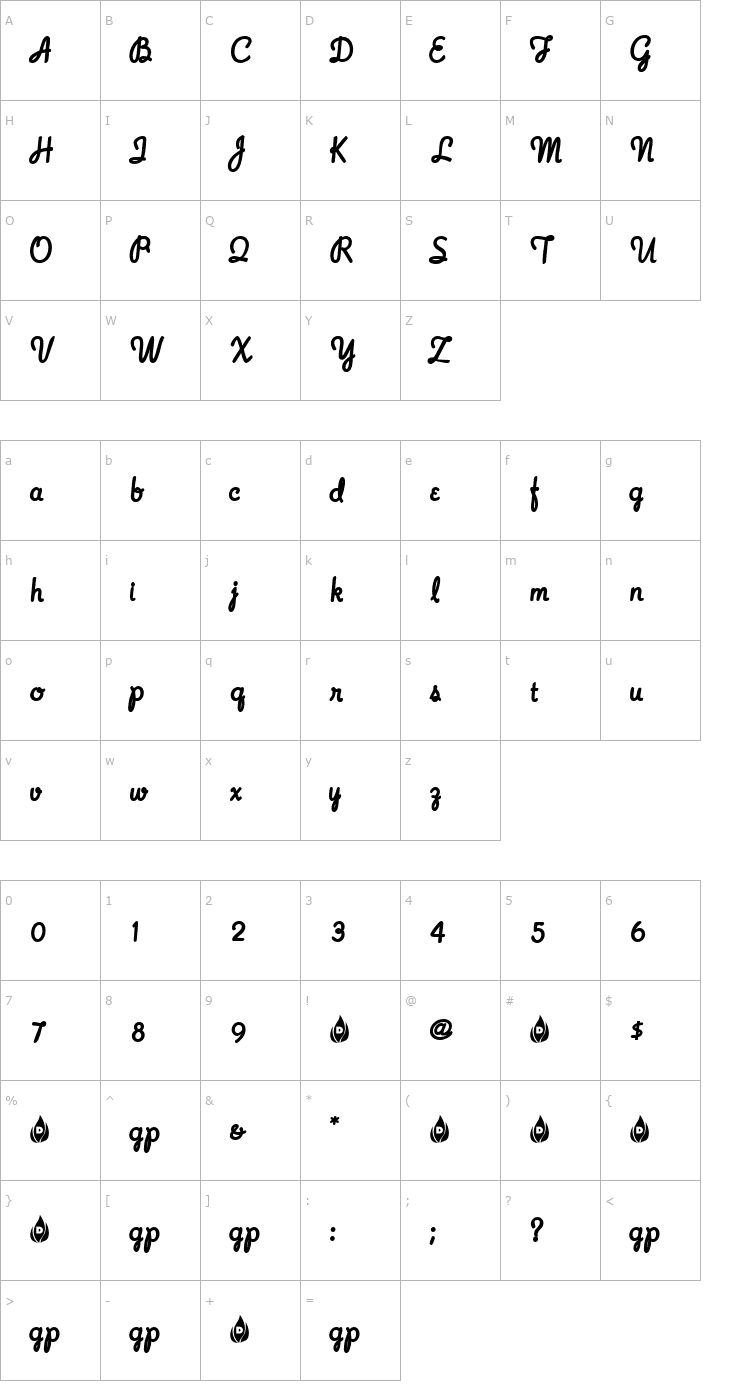 Character Map HickoryWind Font