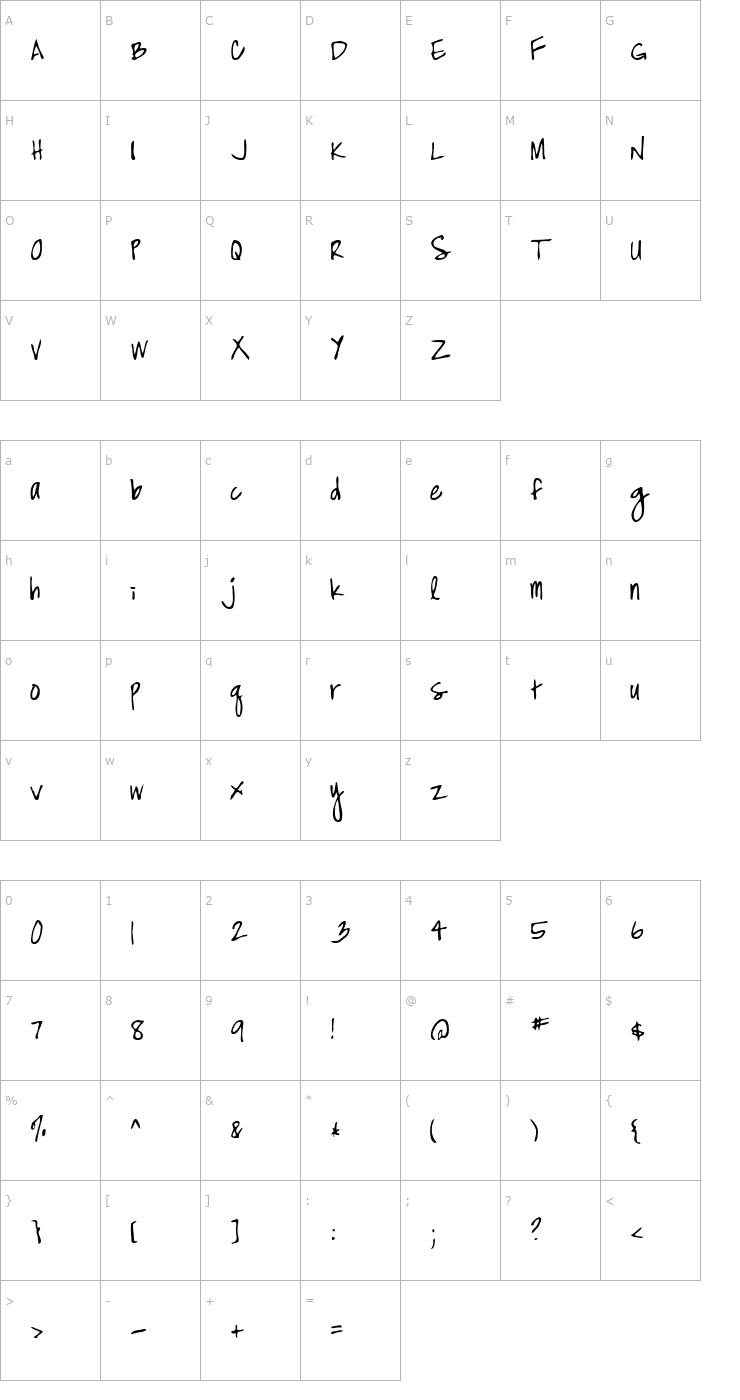 Character Map High Strung Font