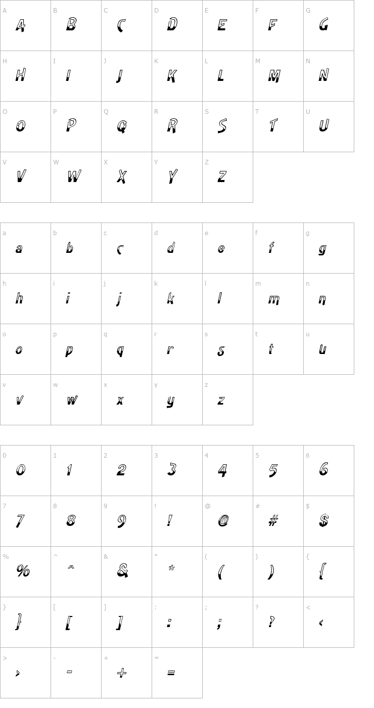 Character Map HighNoon Italic Font