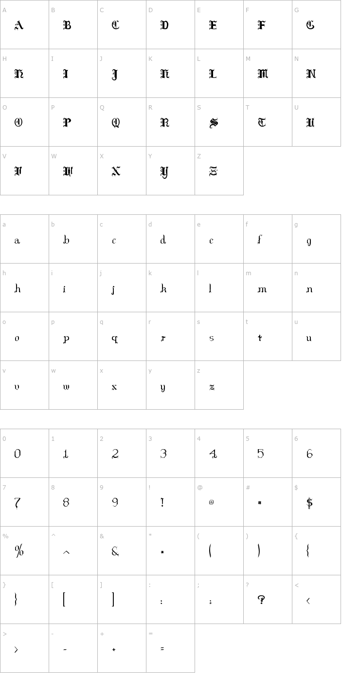 Character Map Hilda Sonnenschein Font