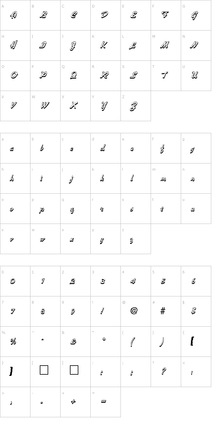 Character Map Hillary Font