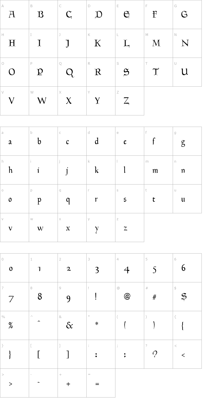Character Map Hingham Text Normal Font
