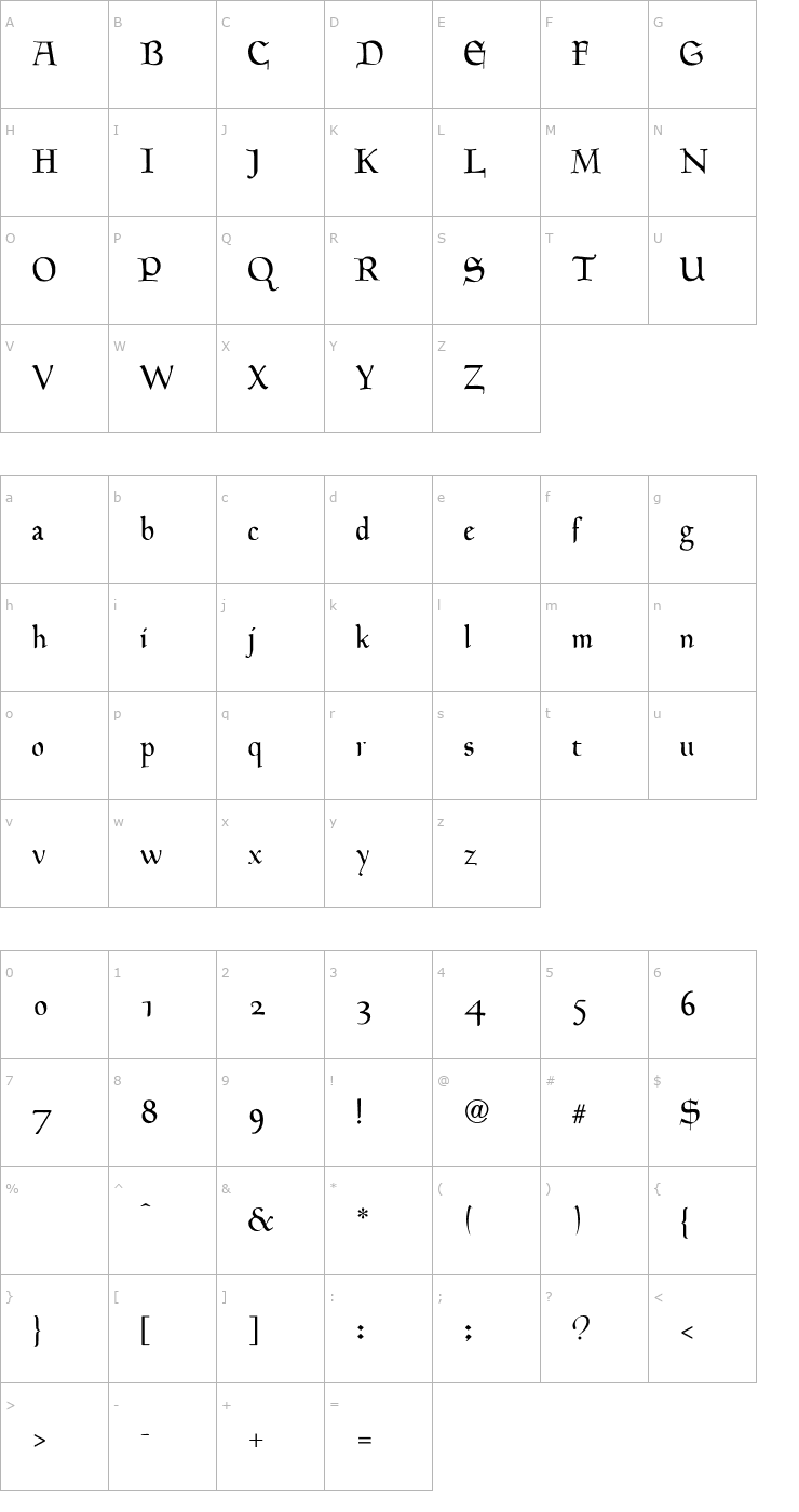 Character Map HinghamText-Normal Font