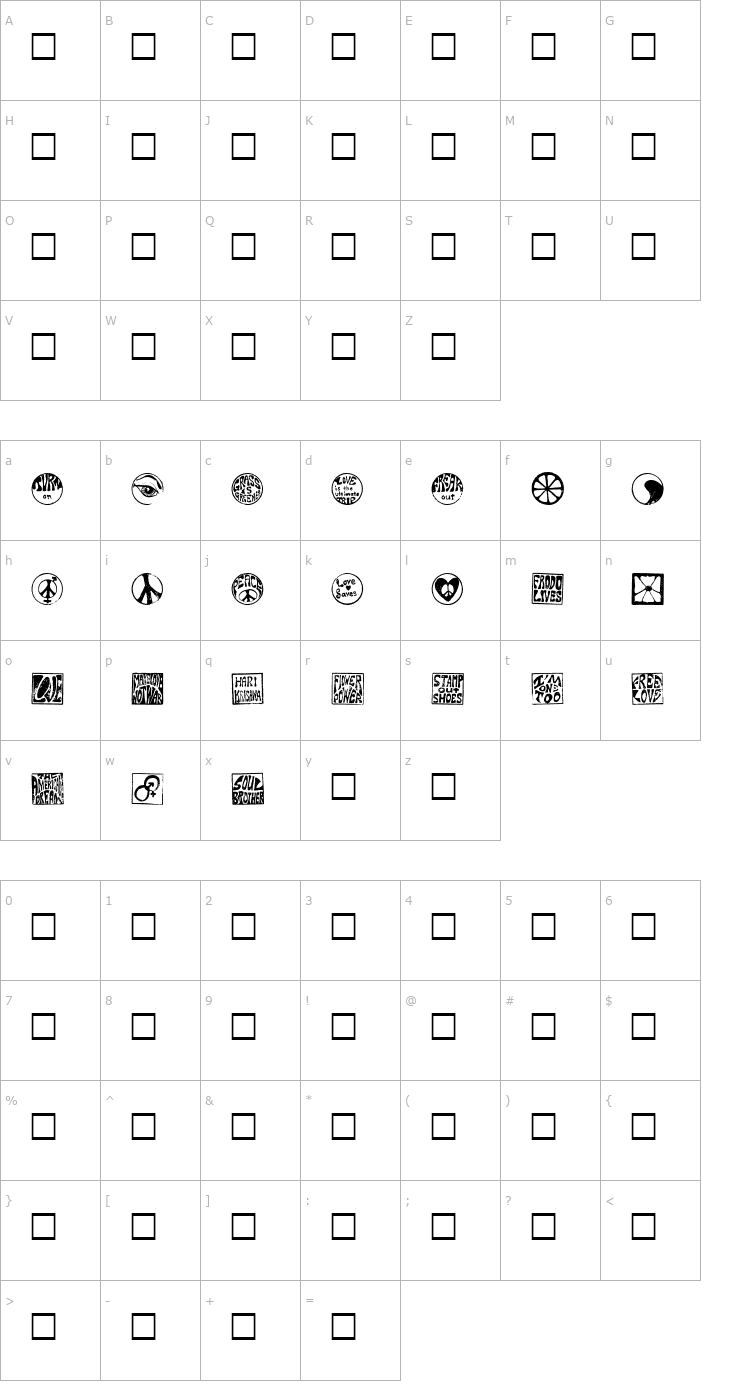 Character Map Hippy Stamp Font