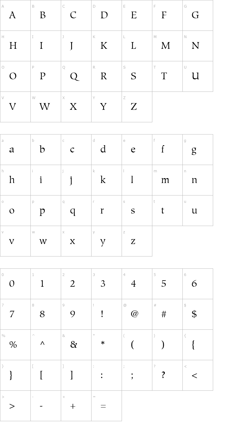 Character Map Hiroshige-Book Font