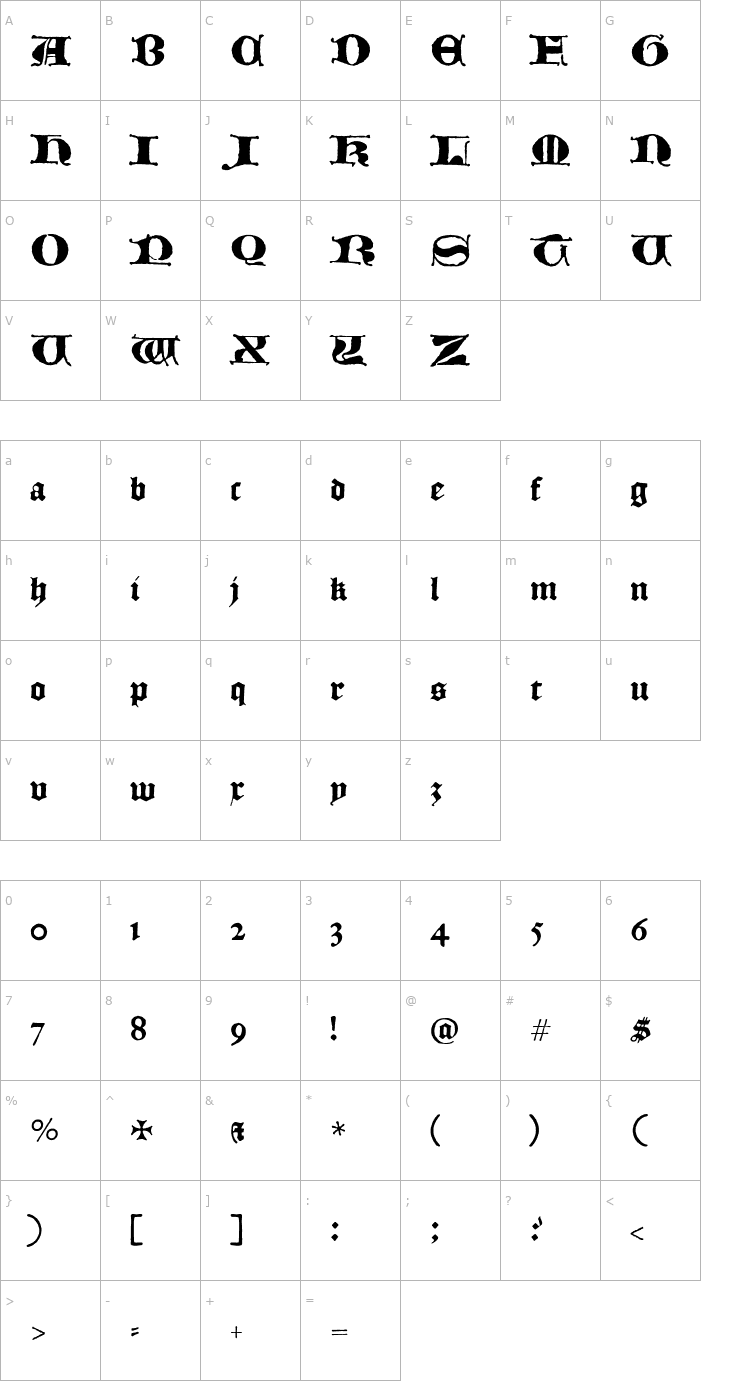 Character Map Historical-GreatPrimerUncials Font
