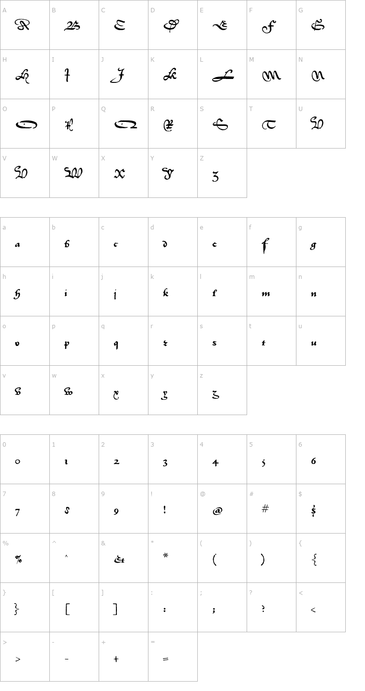 Character Map Historical-StAugustinCivilite Font
